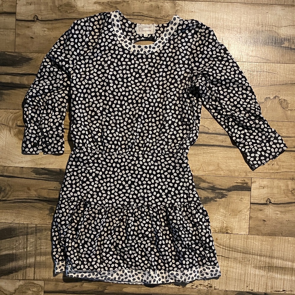 Current/Elliot Sz Medium Black & White Graphic ¾ Sleeve Open Back Design Dress